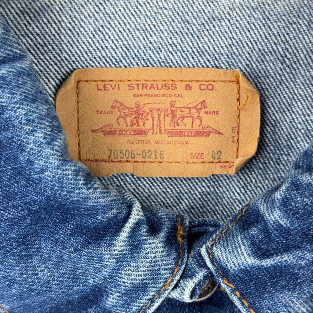 VTG Levi's Denim Jacket Mens 42 Blue Trucker Type 3 80s Canada 70506-0216 - Picture 4 of 12